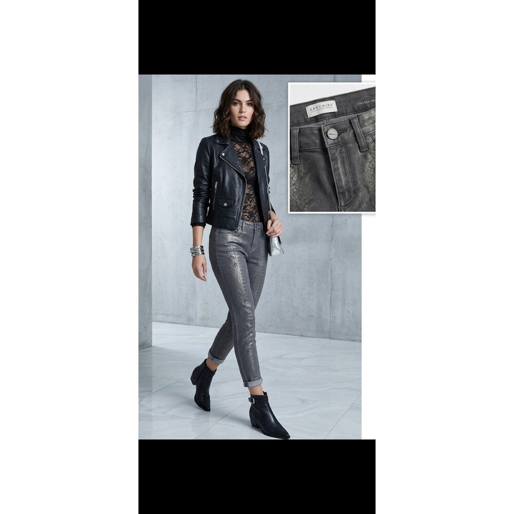 Greywire Chelsea 31 Cropped Coated Snake Print Jeans – Gunmetal Grey Sz 12